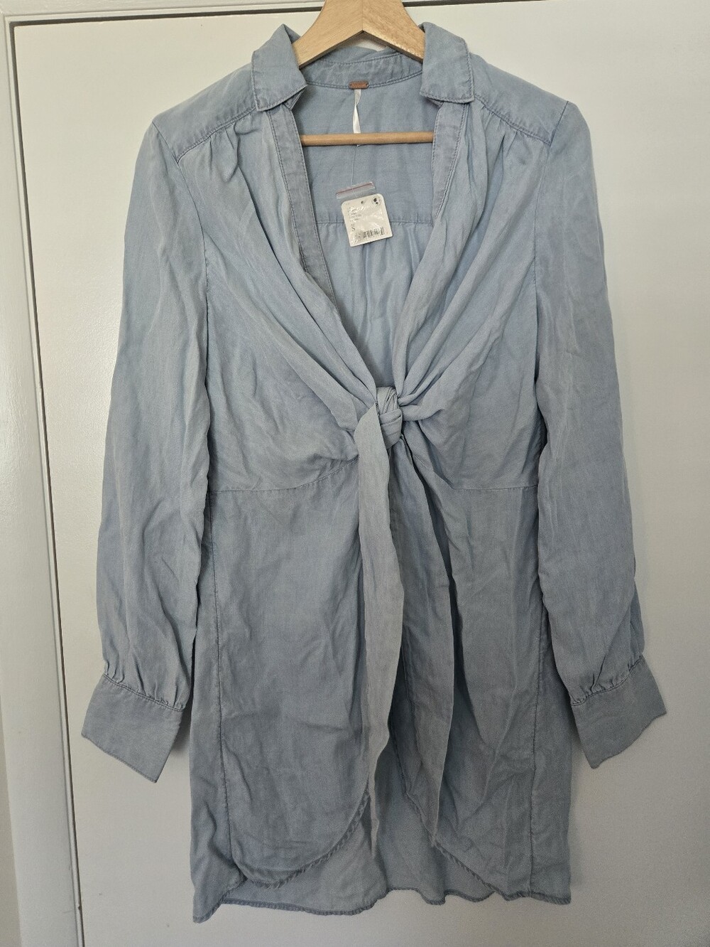 NWT Free People Blue Denim Chambray Open Front Tie Tunic Size S